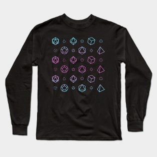 RPG Dice Set Pattern - Pink & Blue Neon Gradient Long Sleeve T-Shirt